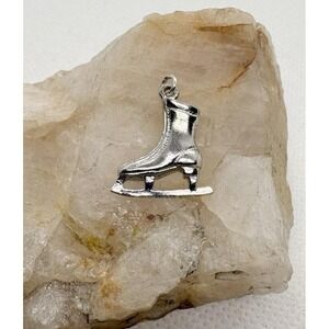 Vintage Ice Skate Charm Pendant Figure Skating Boot Silver Tone Winter Sports